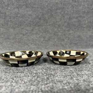 Mackenzie-Childs Dipping Bowl Courtly Check Checkered Enameled Black White